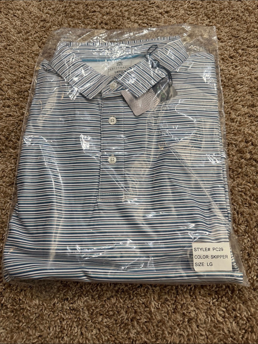 AHEAD Performance Polo Shirt - Striped Skipper Blue - Large